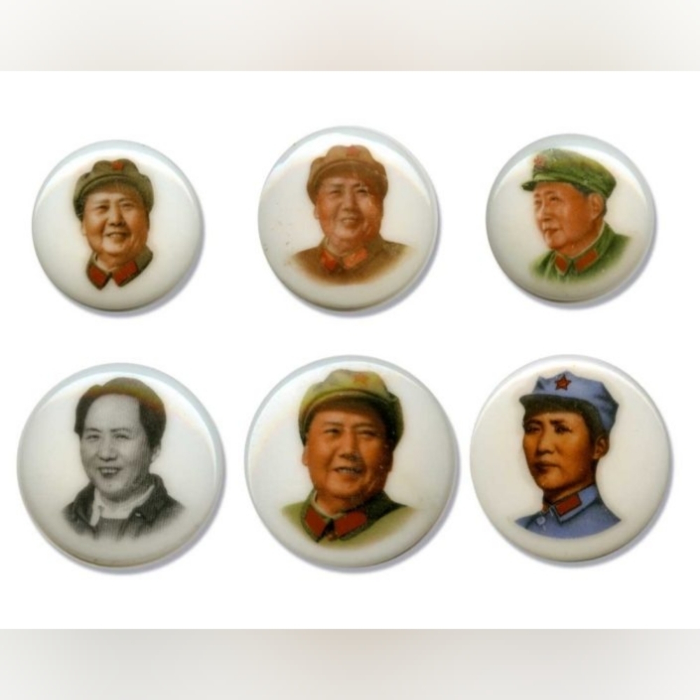 Set of 6 Large Porcelain Buttons Featuring-Chairman Mao